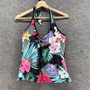 New SeaFancy Tankini Top Women M Medium Black Floral Sleeveless Halter Neck